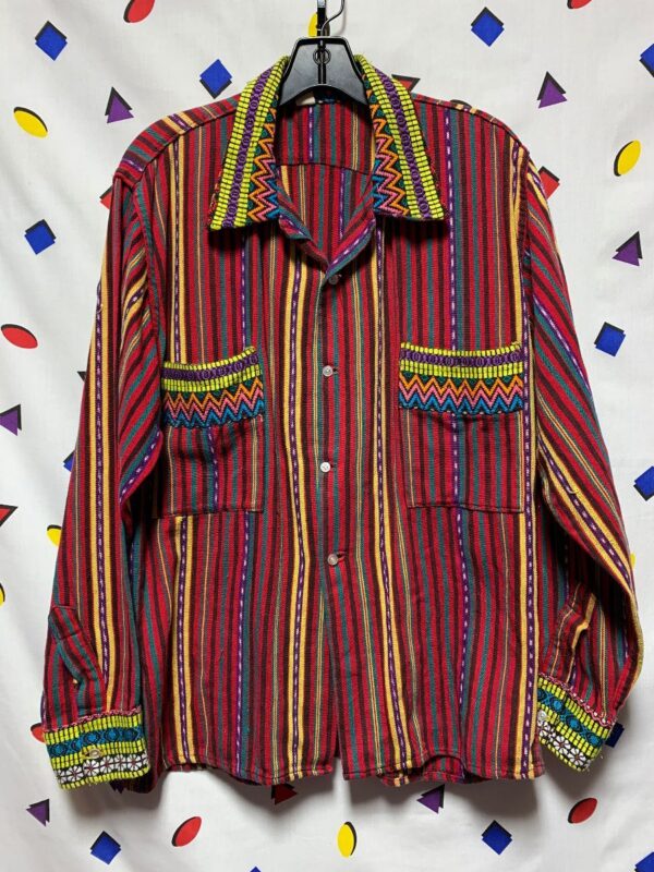 product details: LONG SLEEVE GUATEMALAN MULTICOLORED WOVEN VERTICAL STRIPED SHIRT photo