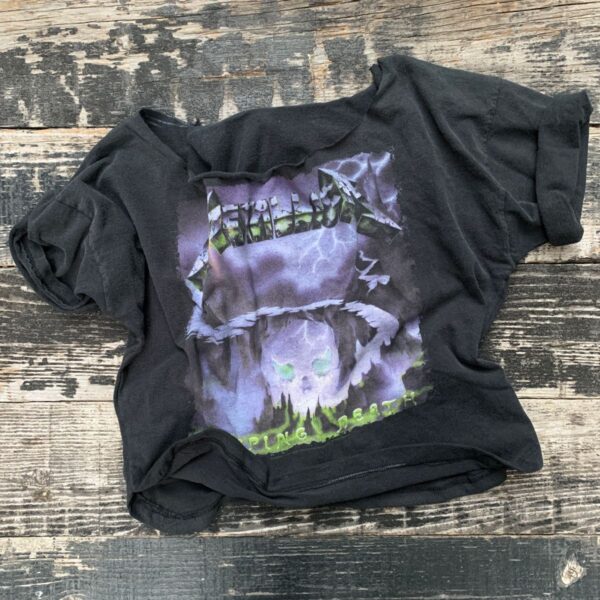 product details: CROPPED & REWORKED METALLICA CREEPING DEATH RIDE THE LIGHTNING WIDE NECK TOUR TSHIRT photo