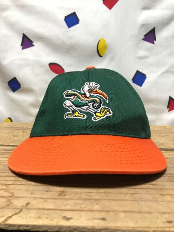 product details: MIAMI HURRICANES FOOTBALL SEBASTIAN THE IBIS EMBROIDERED MASCOT VELCRO ADJUSTABLE BACK photo