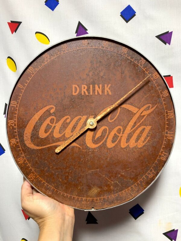 product details: ANTIQUE METAL ADVERTISING DRINK COCA-COLA ROUND THERMOMETER photo