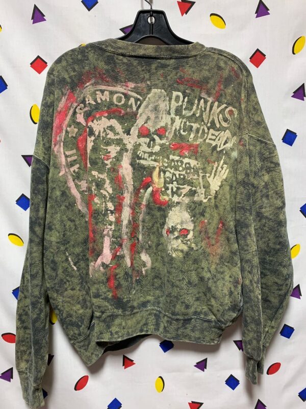 product details: RAMONES PUNKS NOT DEAD HAND PAINTED MINERAL WASH BODY GLOVE CREWNECK SWEATSHIRT WITH POCKETS AS IS LOCAL ARTIST photo
