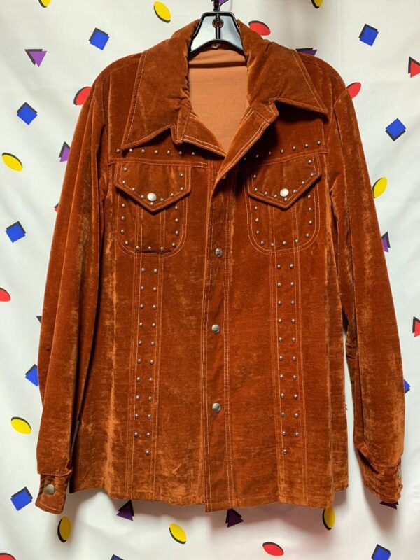 1970s Velour Velvet Studded Butterfly Collar Button Up Jacket With ...