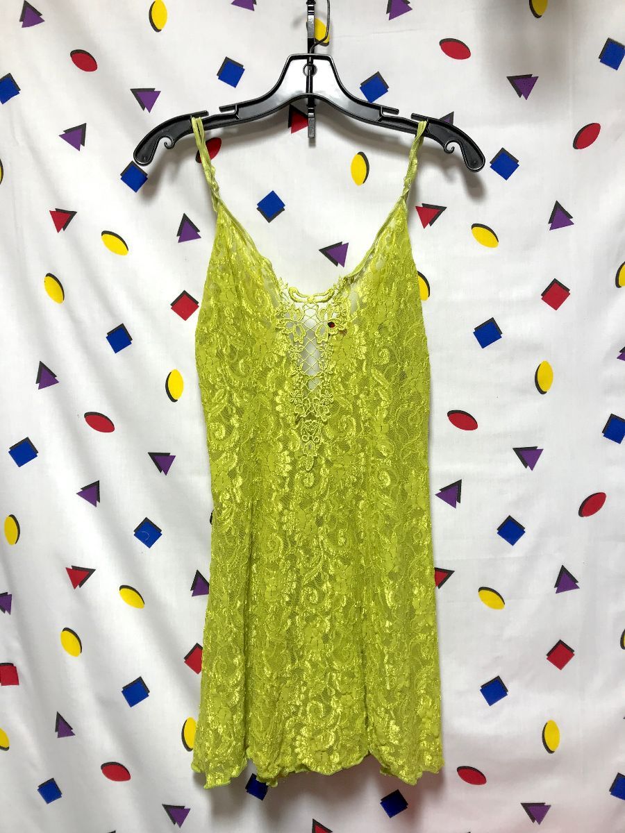 1990s Sexy Cute Neon Chartreuse Lace Teddy Lingerie Mini Dress ...