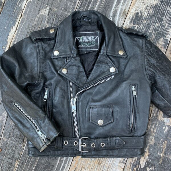 product details: CHILDRENS BLACK LEATHER MOTORCYCLE JACKET TODDLER photo