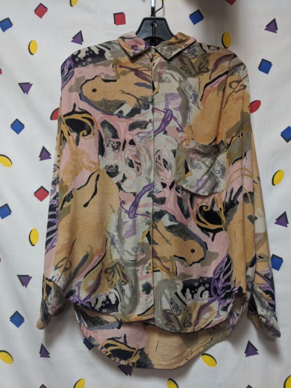 product details: FUN 90S ABSTRACT SWIRLY PATTERN LS BD SHIRT WITH FRONT POCKET photo