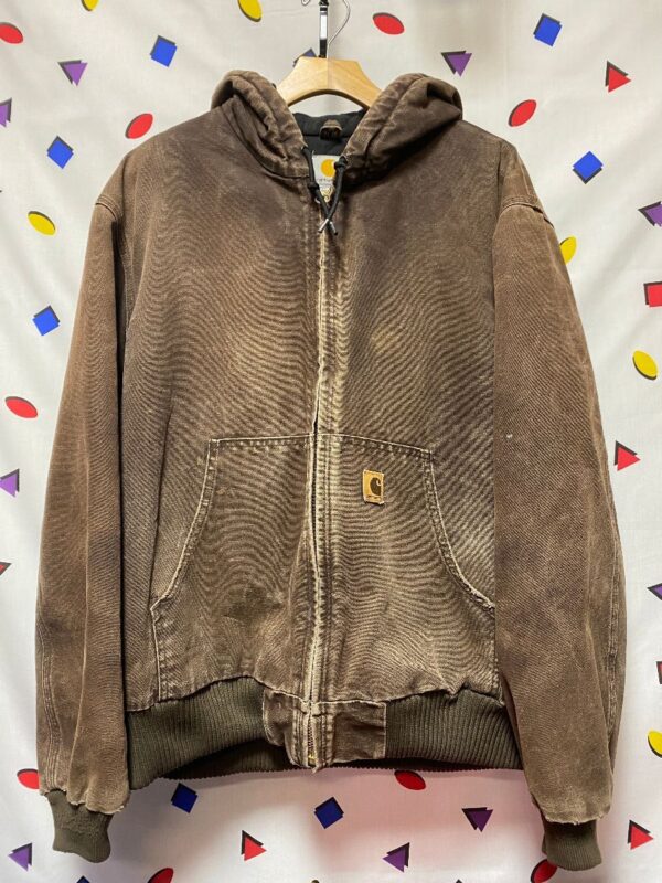 product details: CARHARTT CHOCOLATE BROWN HOODED WORK JACKET W/ QUILTED LINING photo