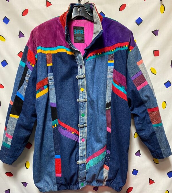 product details: AWESOME 1980S SUEDE & DENIM PATCHWORK JACKET photo