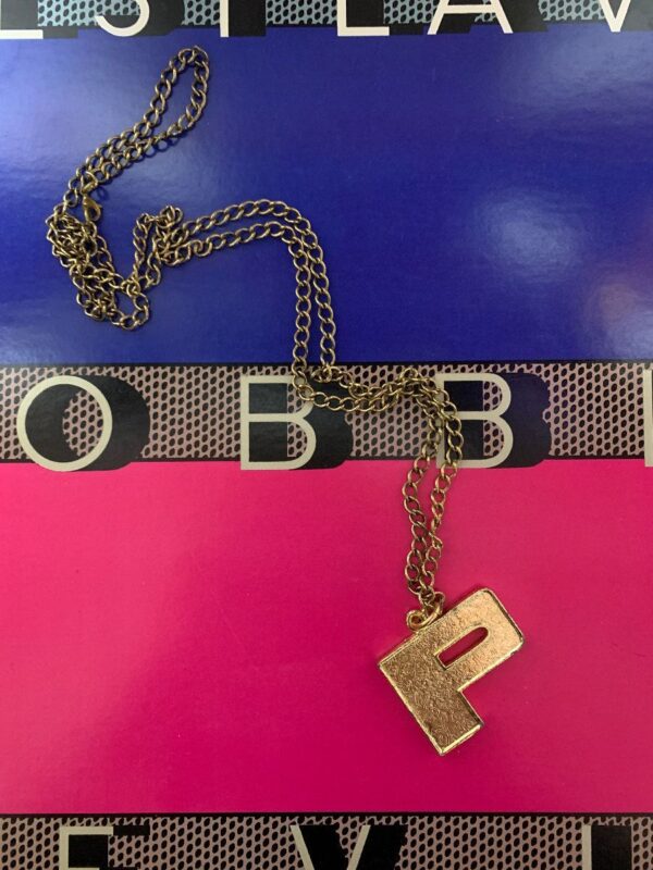 product details: LARGE BOLD BLOCK TEXT LETTER P GOLD CHAIN NECKLACE photo