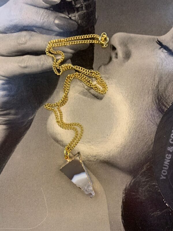 product details: GOLD DIPPED TRIANGLE CRYSTAL DROP PENDANT SHORT NECKLACE photo