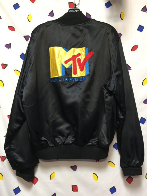 product details: VINTAGE 1980S FULLY EMBROIDERED MTV LOGO SATIN BOMBER JACKET AS-IS photo