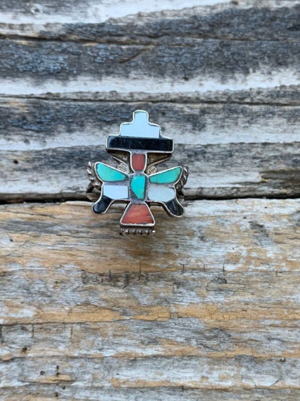 product details: COLORFUL SOUTHWESTERN KACHINA BUTTERFLY INLAY STONE DESIGN STERLING SILVER RING photo