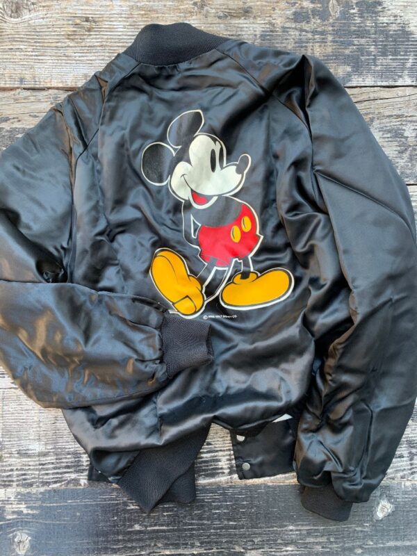 product details: 1990S DISNEY MICKEY MOUSE SATIN BOMBER BUTTON UP JACKET photo