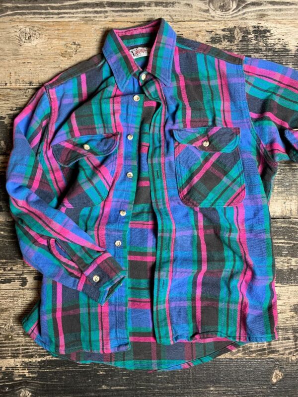 product details: 1990S STYLE RODEO BRIGHT PLAID LONG SLEEVE BUTTON DOWN  FLANNEL SHIRT photo