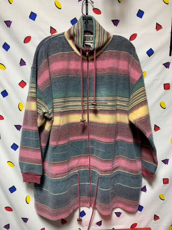product details: CALI STYLE FADED BEACH MEXICAN BLANKET STRIPE MOTIF ZIP-UP FLEECE JACKET photo