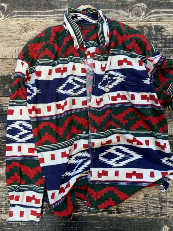 product details: 1990S NAVAJO PRINT LONG SLEEVE SOFT FLANNEL SHIRT AS-IS photo