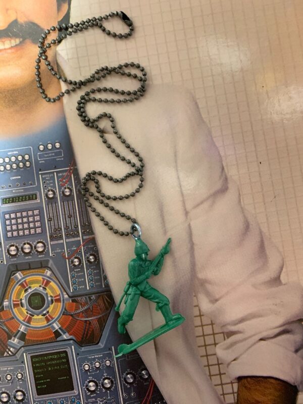 product details: VINTAGE NECKLACE W/ TOY RUNNING ARMY MAN PENDANT ON BALL-CHAIN photo