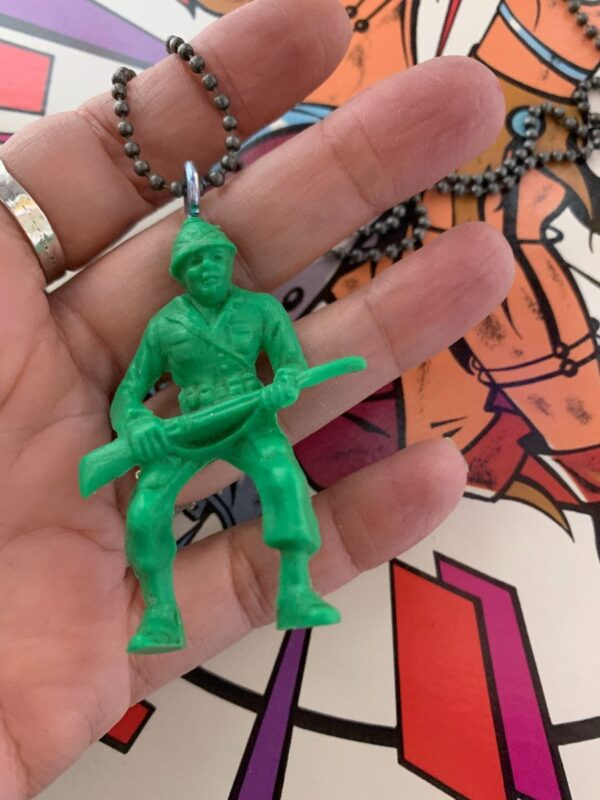 product details: NECKLACE W/ VINTAGE TOY ARMY MAN PENDANT ON BALL-CHAIN photo