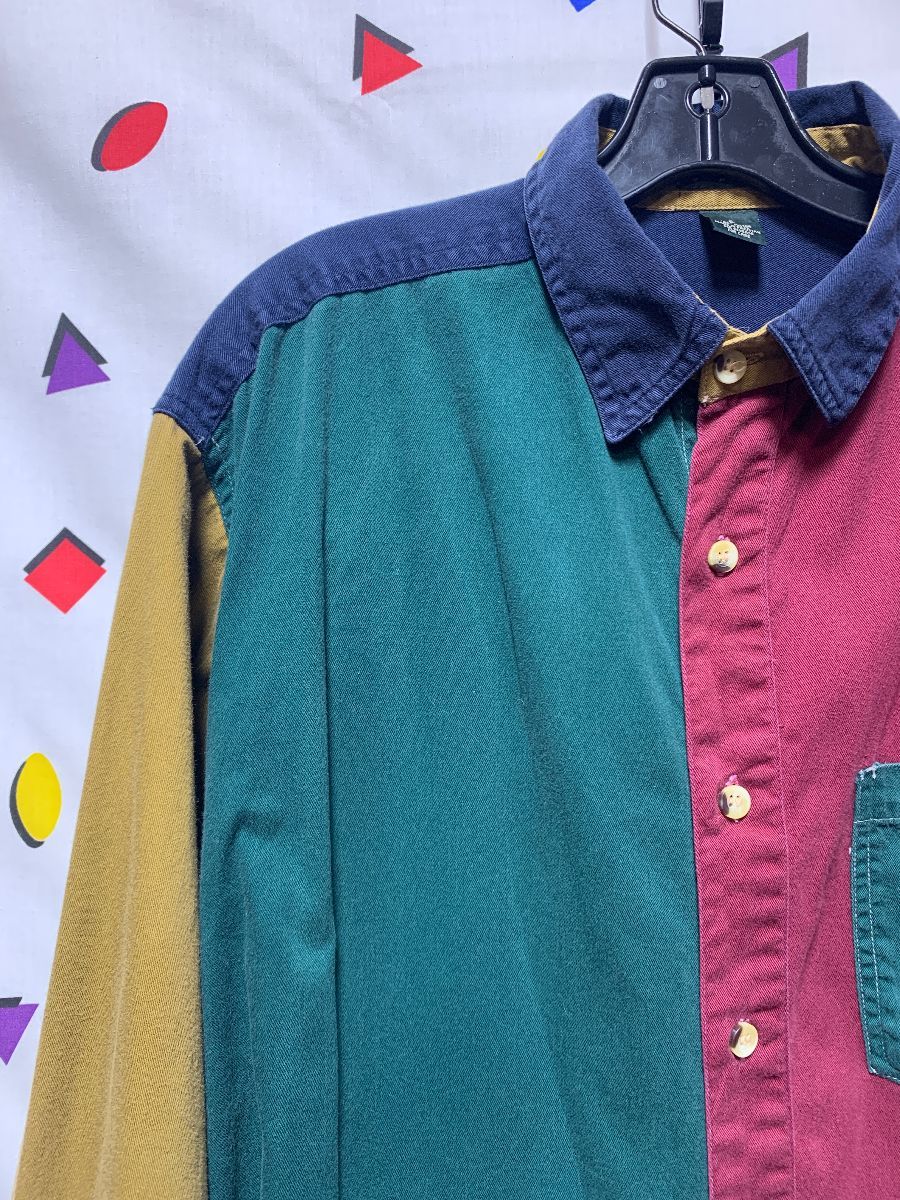 Vintage 1990s Plaid Button up Color Block Hoodie / 90s Hoodie 