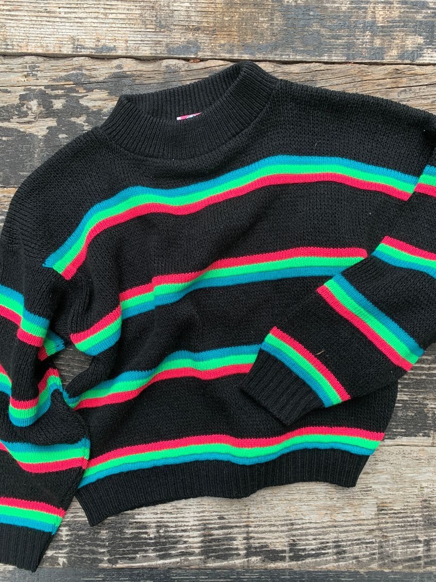 Amazing Neon Striped Cropped Knit Sweater Small Fit | Boardwalk Vintage