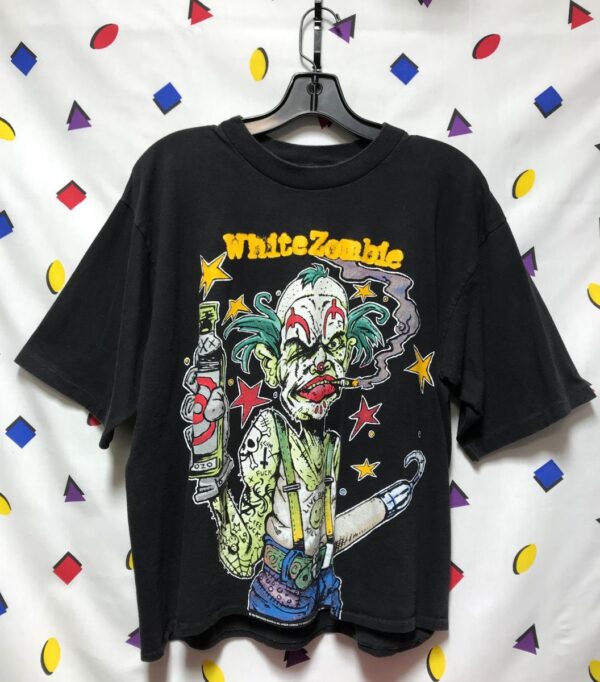 product details: WHITE ZOMBIE T SHIRT DEMENTED CLOWN SMOKING A JOINT 1995 photo