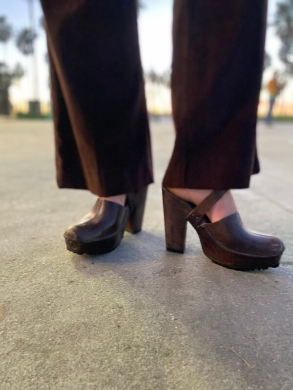 product details: VINTAGE MIU MIU CLOSED TOE LEATHER WOODEN CLOGS photo