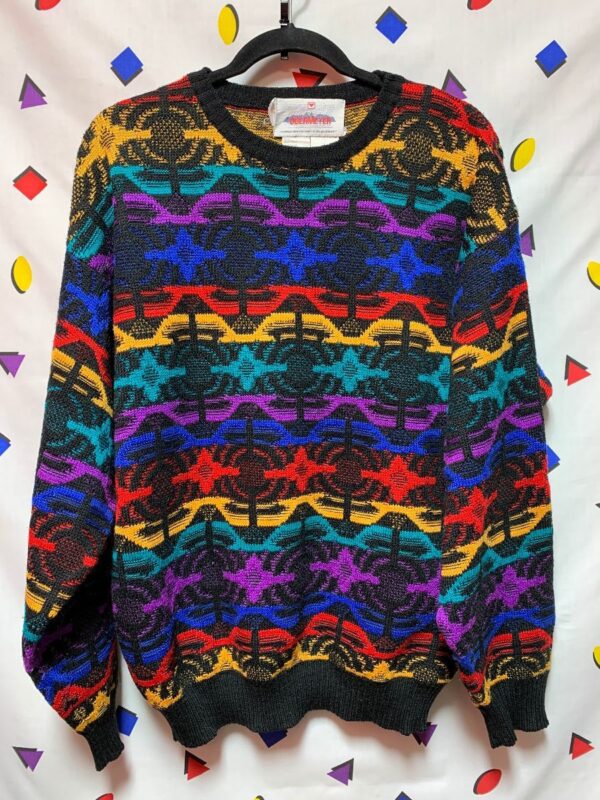 product details: CUTE 90S ALPINE COLORFUL GEOMETRIC PATTERN WOOL COSBY SKI SWEATER photo
