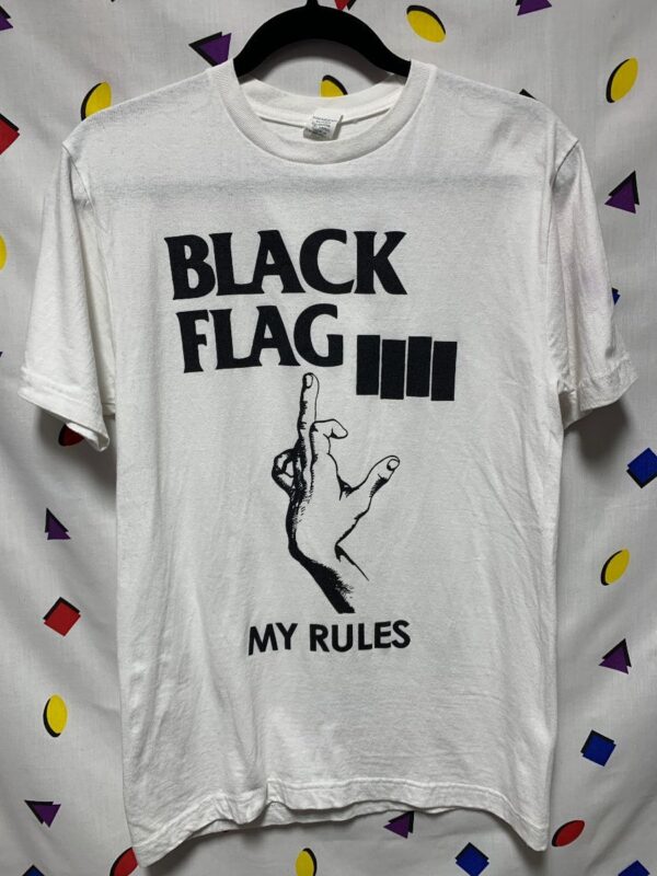 product details: BLACK FLAG MY RULES MIDDLE FINGER GRAPHIC T-SHIRT AS-IS photo