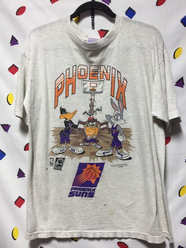 product details: AWESOME PHOENIX SUNS LOONEY TUNES BASKETBALL HEATHER GREY T-SHIRT AS-IS photo