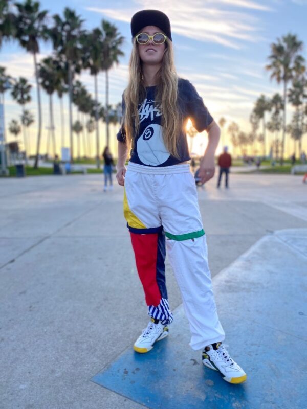 product details: PRIMARY COLORS COLORBLOCK COTTON LINED NYLON WINDBREAKER PANTS VELCRO CONVERTIBLE SHORTS AS-IS photo