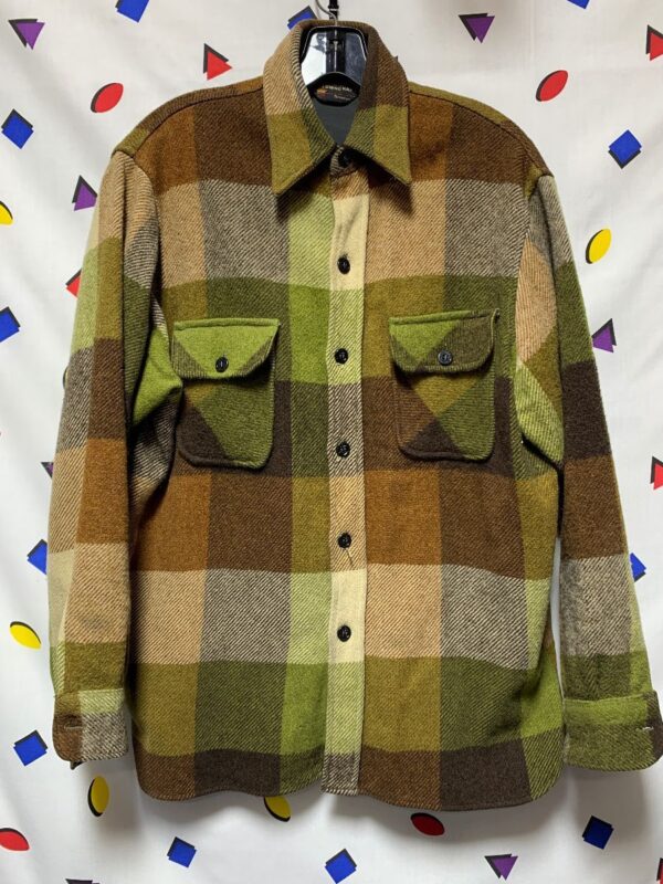 product details: RETRO 1970S HEAVY WOOL BLEND PLAID BUTTON UP FLANNEL SHIRT JACKET AS-IS photo