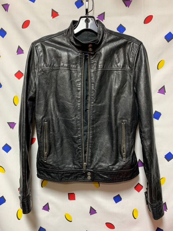 product details: CLASSIC ZIPUP LEATHER JACKET SMALL FIT MOCK COLLAR photo