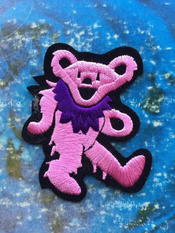 product details: GREATEFUL DEAD DANCING BEAR PINK PURPLE COLLAR EMBROIDERED PATCH photo