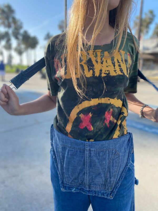 product details: NIRVANA HAND-PAINTED CAMO CROPPED TSHIRT AS IS LOCAL ARTIST photo