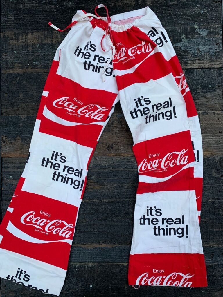 1970s Coca Cola Bell Bottom Flare Pants Drawstring Waist Union Made Asis Boardwalk Vintage