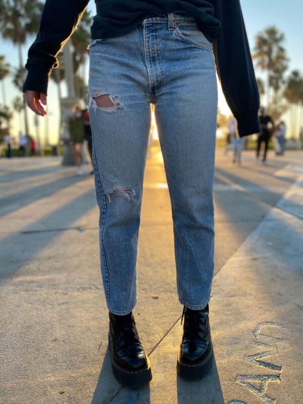 product details: LEVIS PETITE DISTRESSED STRAIGHT LEG ZIP FLY JEAN photo