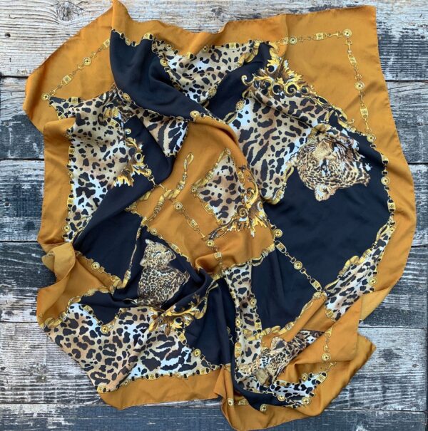 product details: LARGE LEOPARD FULL SQUARE GOLD BELT & CHAIN PRINT VERSACE STYLE SCARF photo