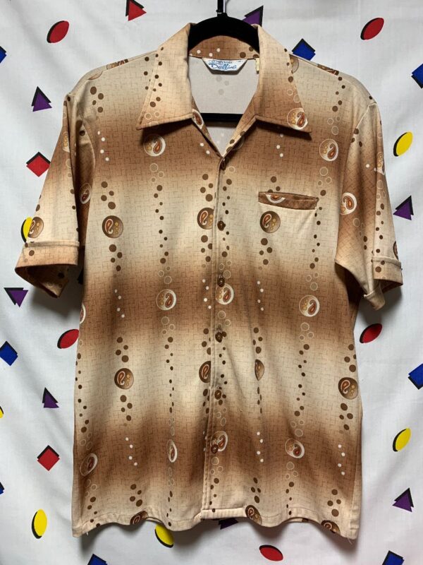 product details: 1970S GEOMETRIC PAISLEY BUBBLE PRINT SS BD POLYESTER SHIRT AS-IS photo