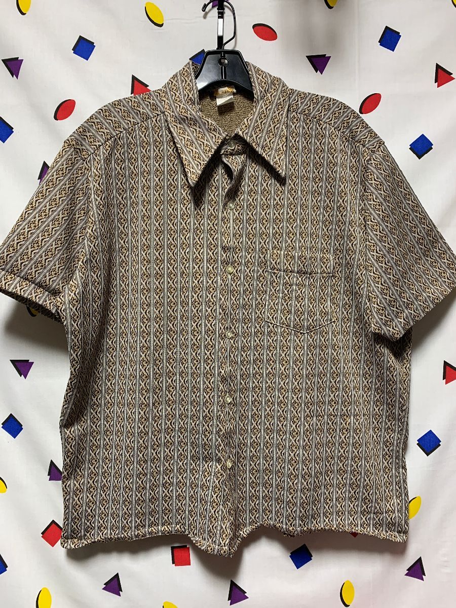 1970s Ss Bd Polyester Collared Shirt Vertical Zigzag Stripe Pattern ...