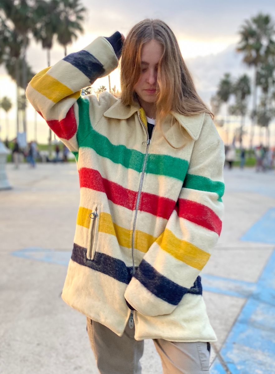 Hudson bay striped store wool coat