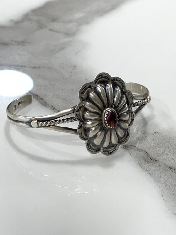 product details: SOUTHWESTERN PURPLE SPINY OYSTER STERLING SILVER CONCHO STAMP CUFF BRACELET photo