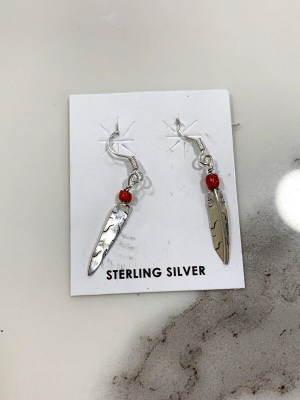 product details: CORAL DANGLE FEATHER EARRINGS STERLING SILVER photo