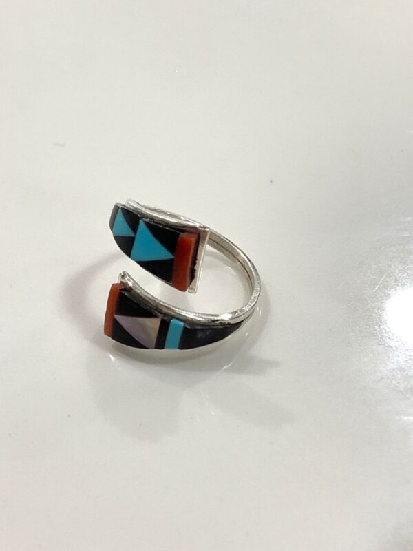 product details: CENA ZUNI INLAY MIXED STONE STERLING SILVER ADJUSTABLE RING photo