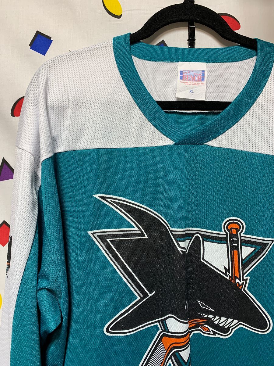 STARTER, Shirts, Vintage 9s Starter San Jose Sharks Hockey Jersey Away  White Blue Nhl Size Large