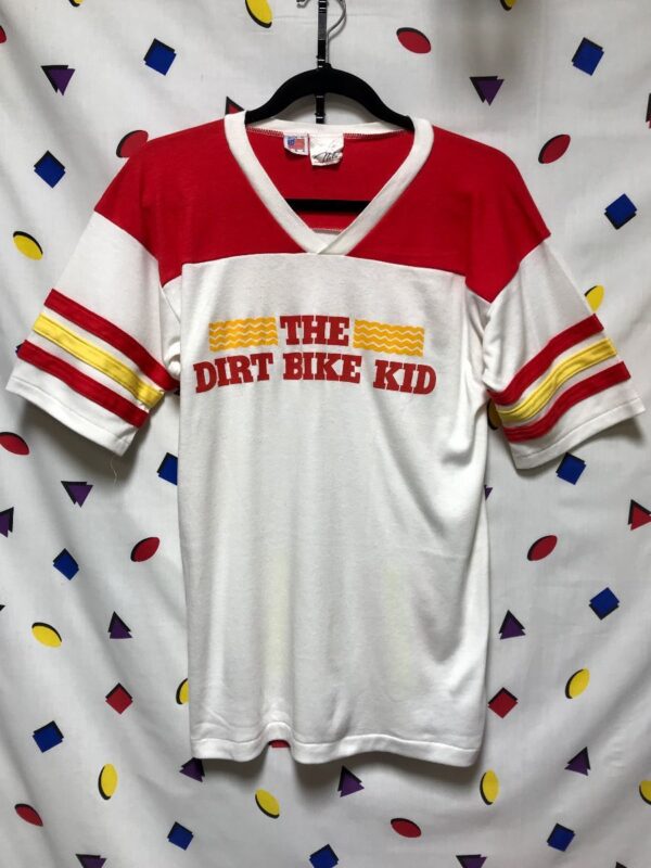 product details: TSHIRT THE DIRT BIKE KID STRIPED RINGER V-NECK AS-IS photo