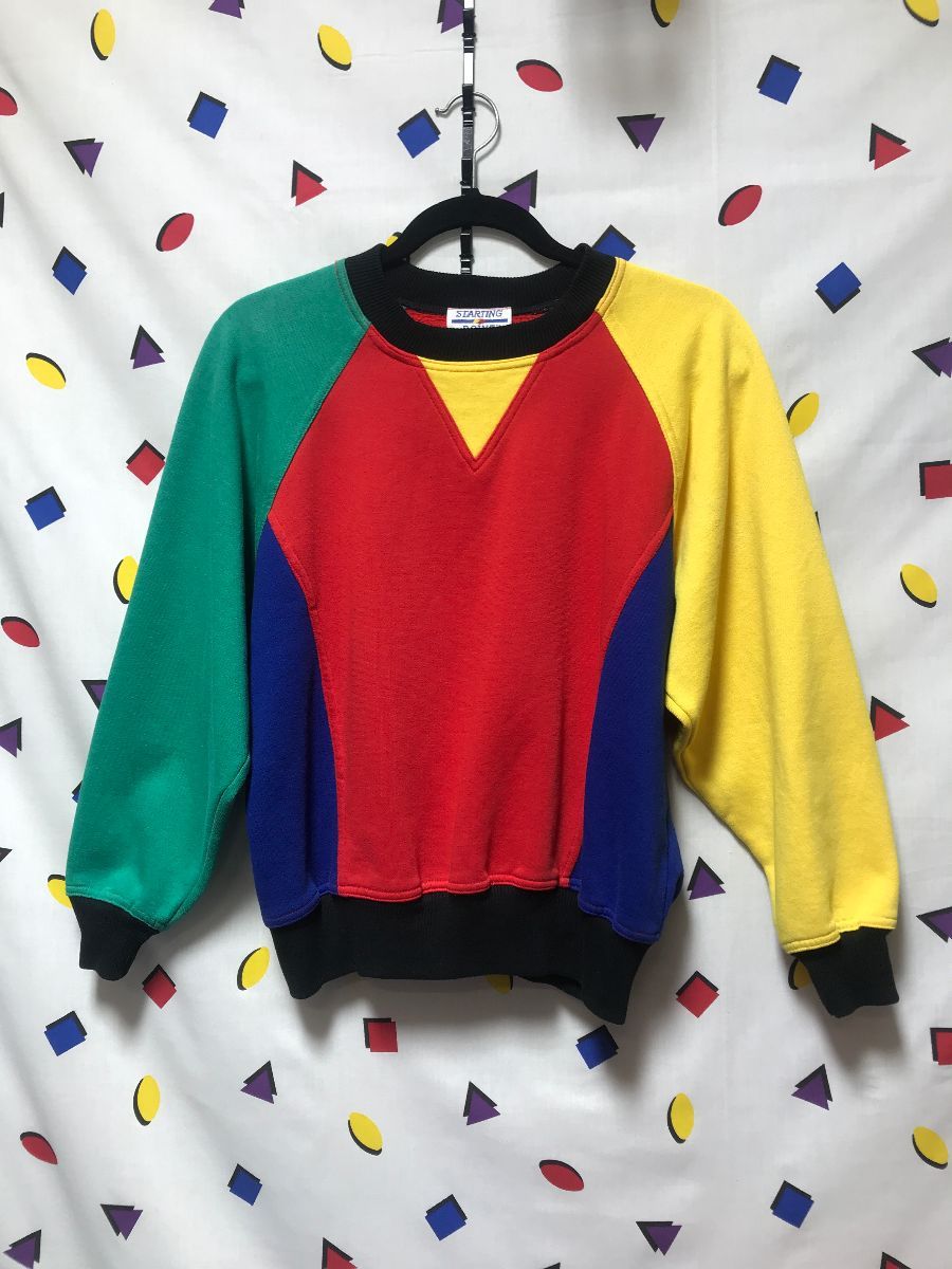 Perfect 90s Color Block Crewneck Pullover Sweatshirt | Boardwalk 