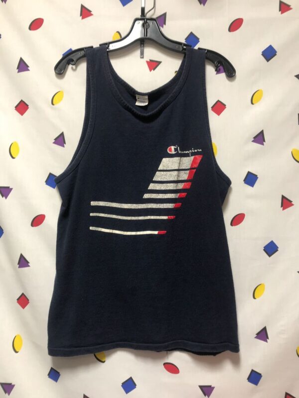 product details: CLASSIC CHAMPION LOGO MUSCLE TEE TANK TOP WITH HORIZONTAL DASH GRAPHIC photo