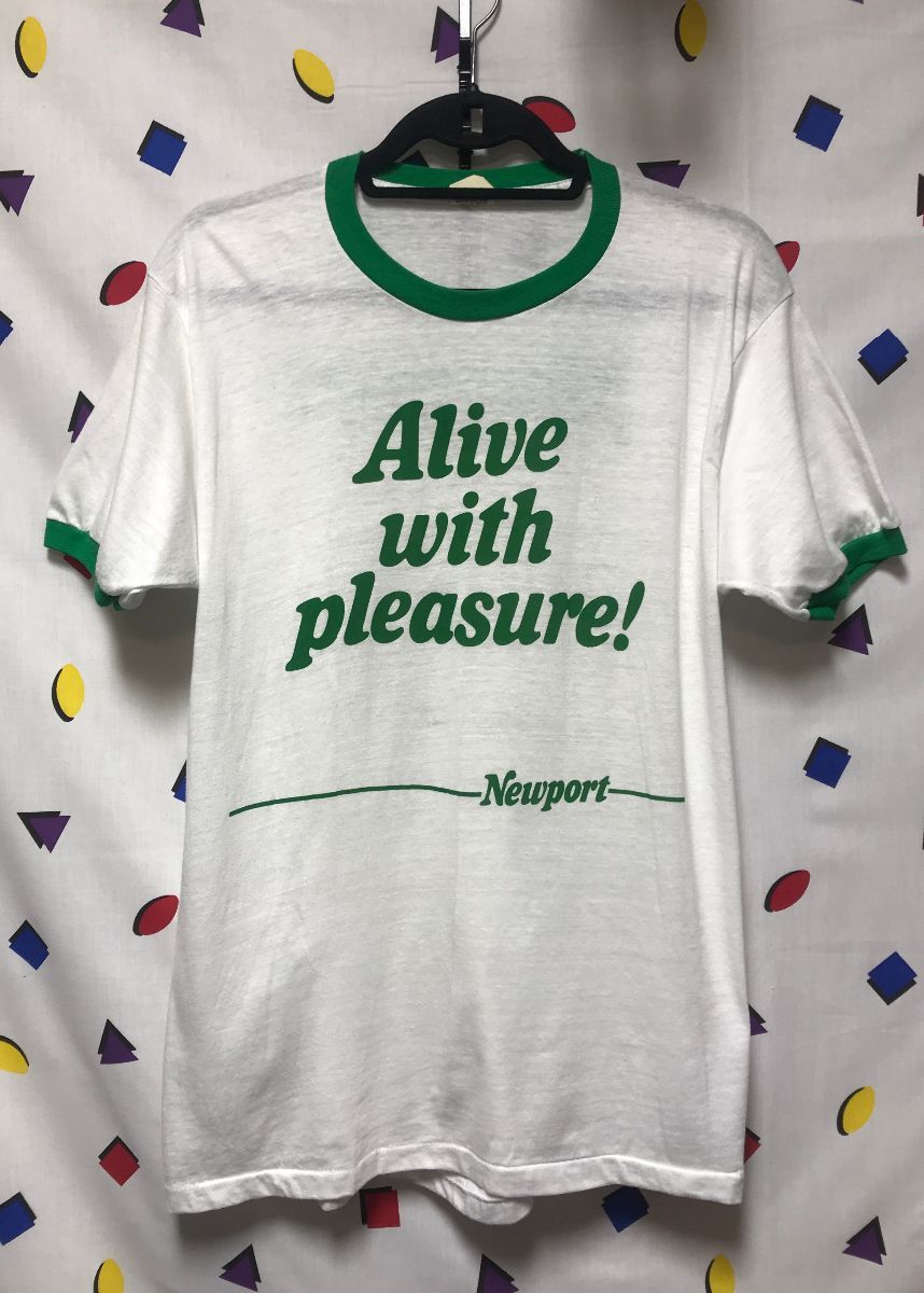 1980s Newport Alive With Pleasure Graphic Ringer Tee T-shirt
