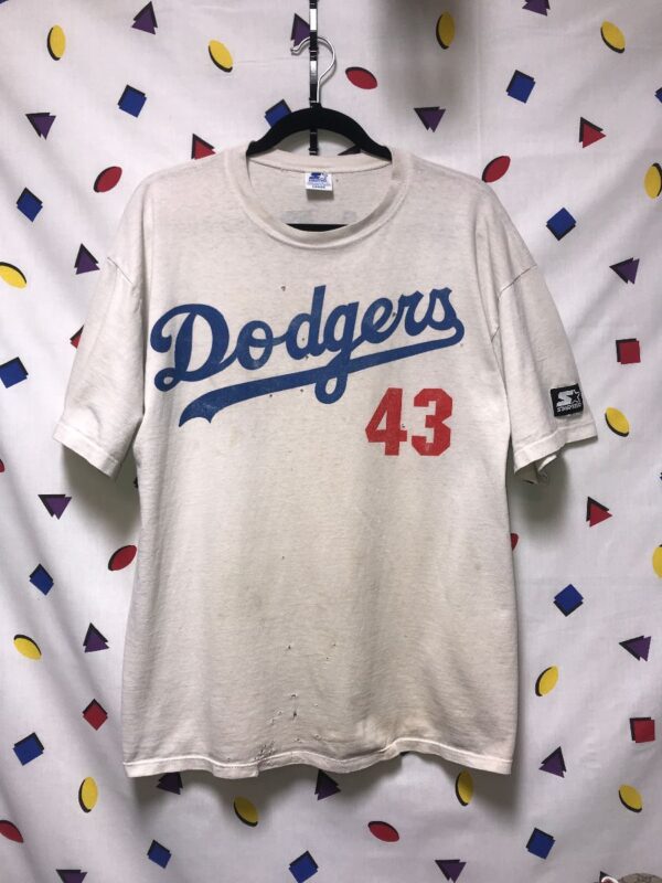 product details: HEAVILY DISTRESSED VINTAGE 1996 STARTER DODGERS JERSEY 43 RAUL MONDESI TSHIRT photo
