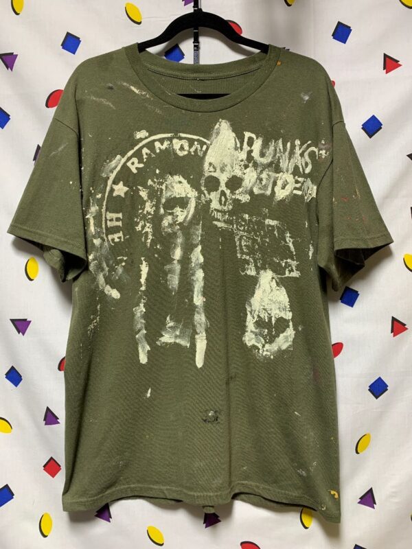 product details: DISTRESSED TEE RAMONES PUNKS NOT DEAD SCREEN PRINTED GRAPHIC T-SHIRT *LOCAL ARTIST photo