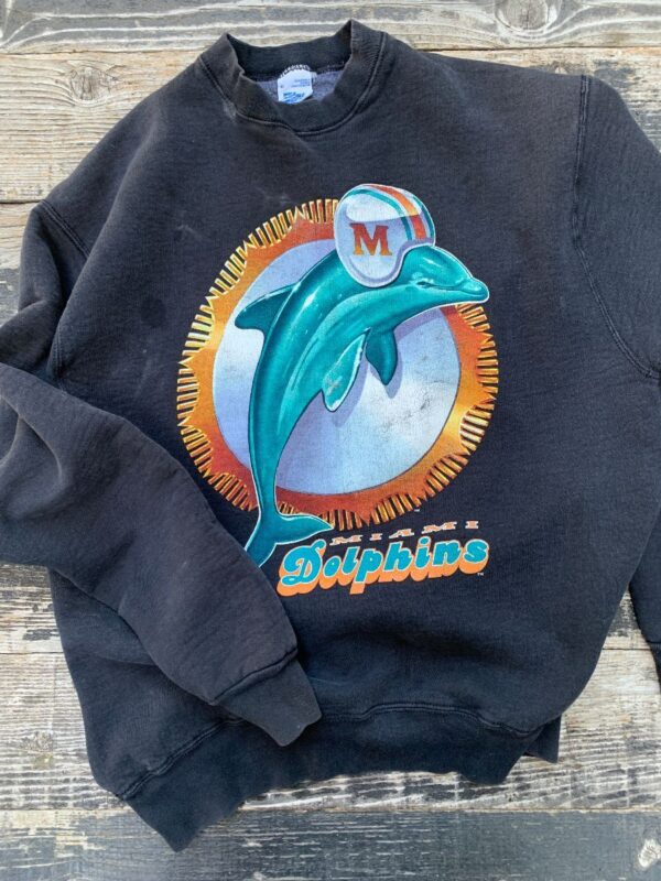 product details: MIAMI DOLPHINS MASCOT LOGO NFL PULLOVER SWEATSHIRT MADE IN USA photo